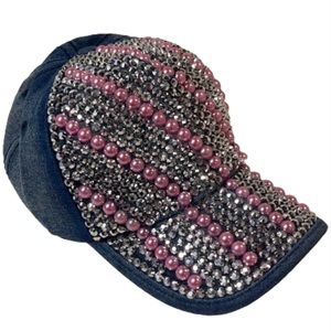 NEW diamonds & pink pearls rhinestone bling Y2K crown baseball cap